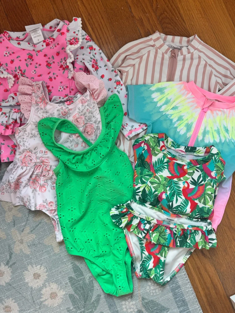 Lot of 6 Toddler Girl Bathing Suits, 2T, Assorted Brands